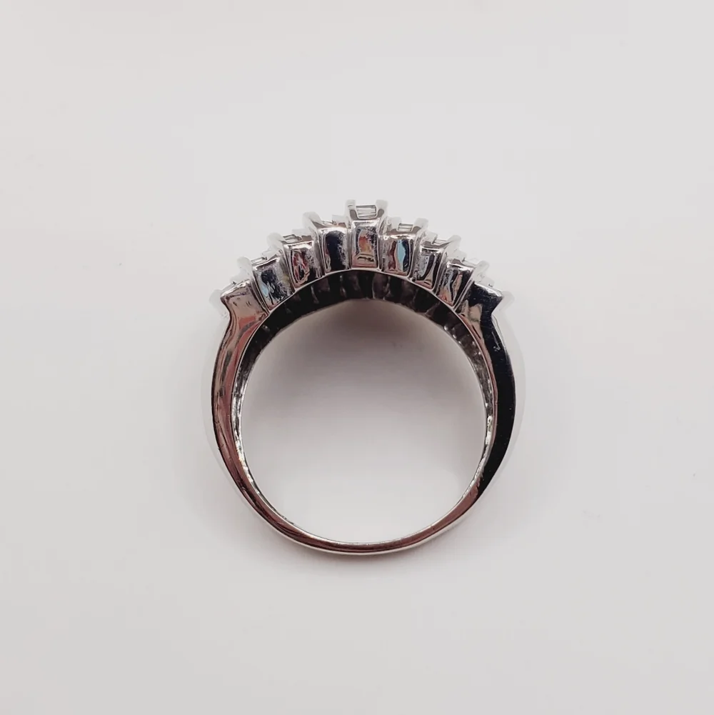10k Solid White Gold Genuine Channel Set Baguette Diamond Statement Ring